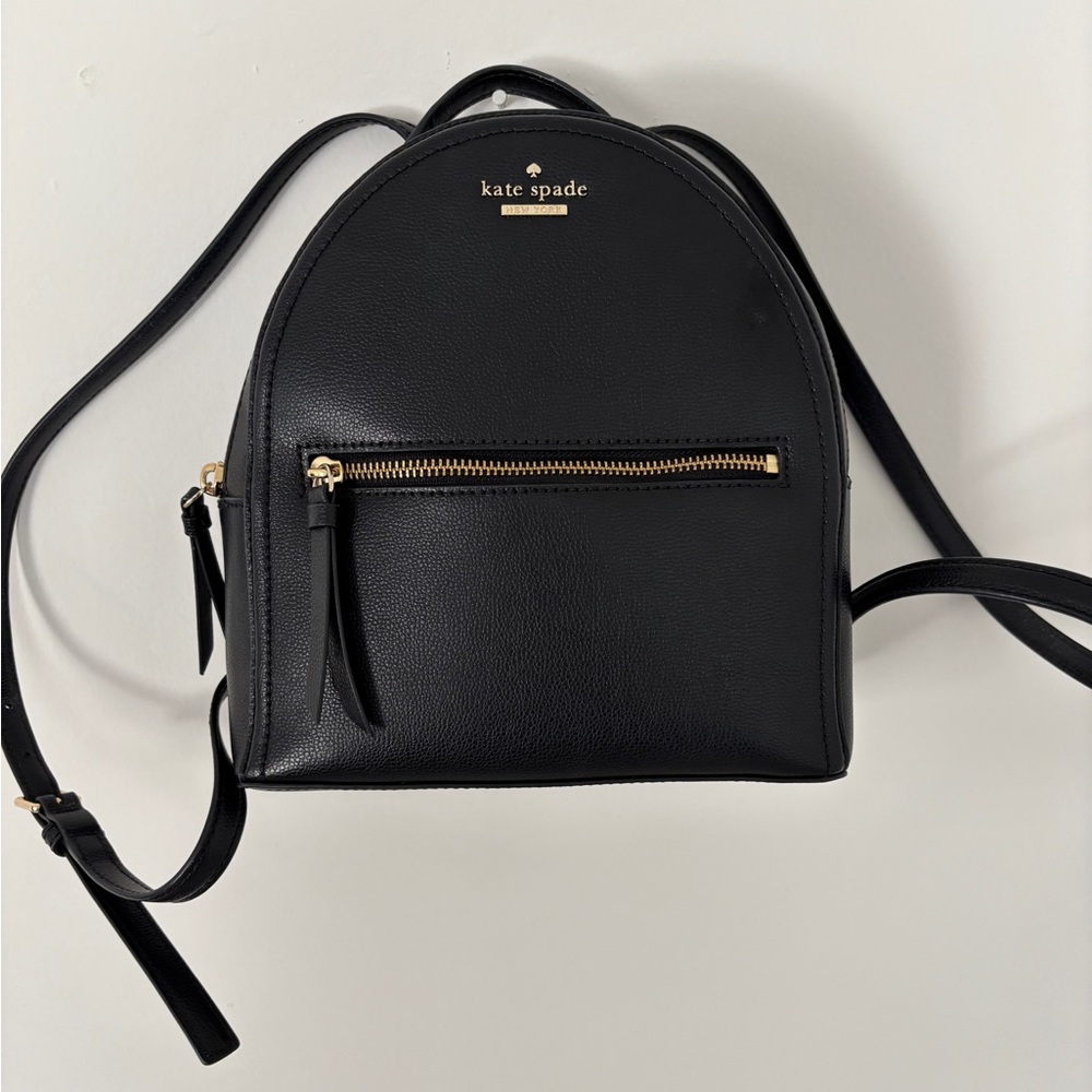 Kate Spade Black Pebble Leather Mini Backpack with Gold Hardware